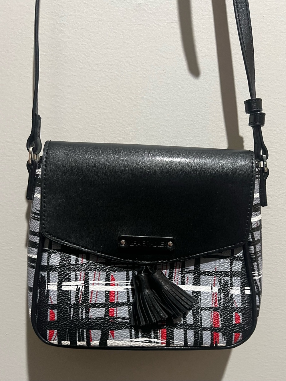 Vera Bradley Small Crossbody Shoulder Bag with Tassel Accent - Black Plaid
